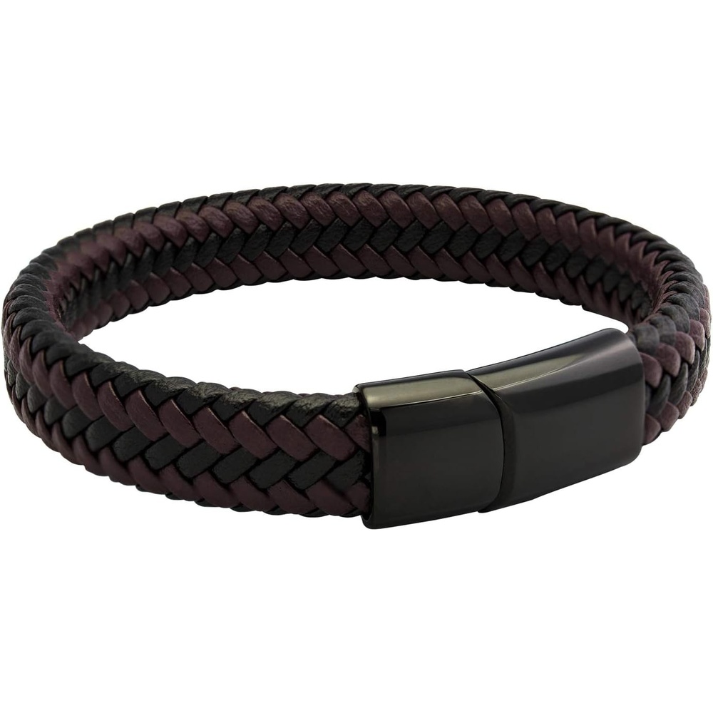 image:image555Jewelry Stainless Steel Magnetic Clasp Braided Brown amp Black Leather Bracelet for MenBlack