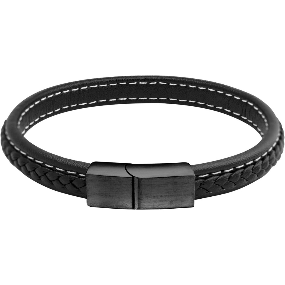 image:image555Jewelry Stainless Steel Magnetic Clasp Thin Braided Black Leather Bracelet for MenBlack