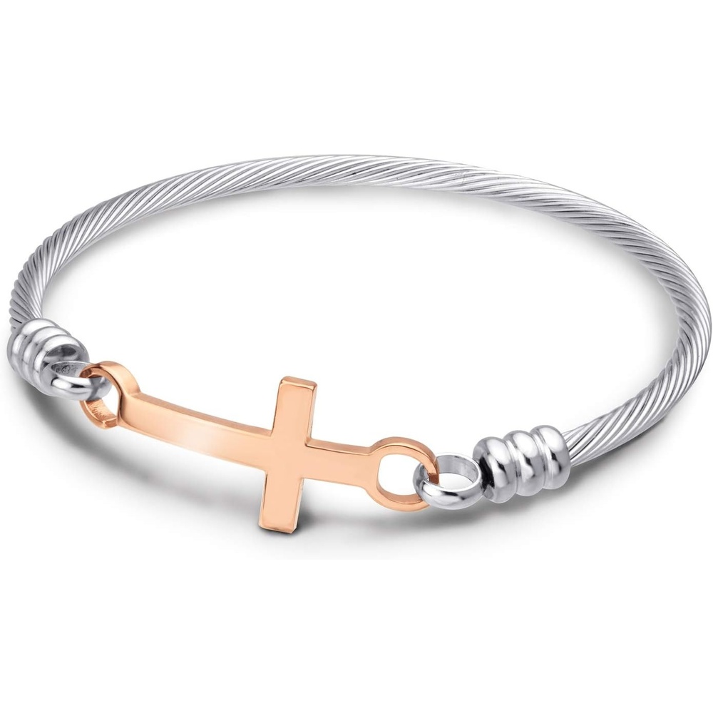 image:image555Jewelry Stainless Steel Metal Religious Cross Clasp Men Bangle Women BraceletSilver Pink Rose Gold