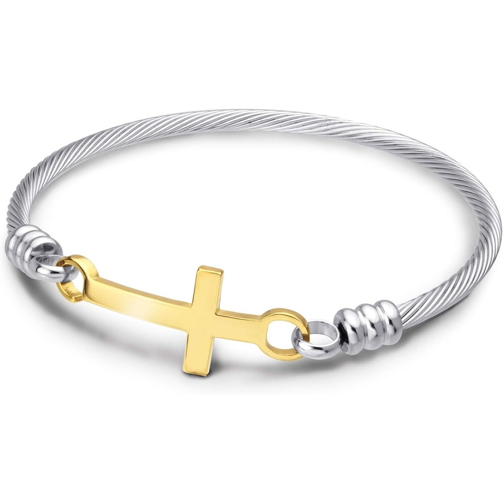 image:image555Jewelry Stainless Steel Metal Religious Cross Clasp Men Bangle Women BraceletSilver Yellow Gold