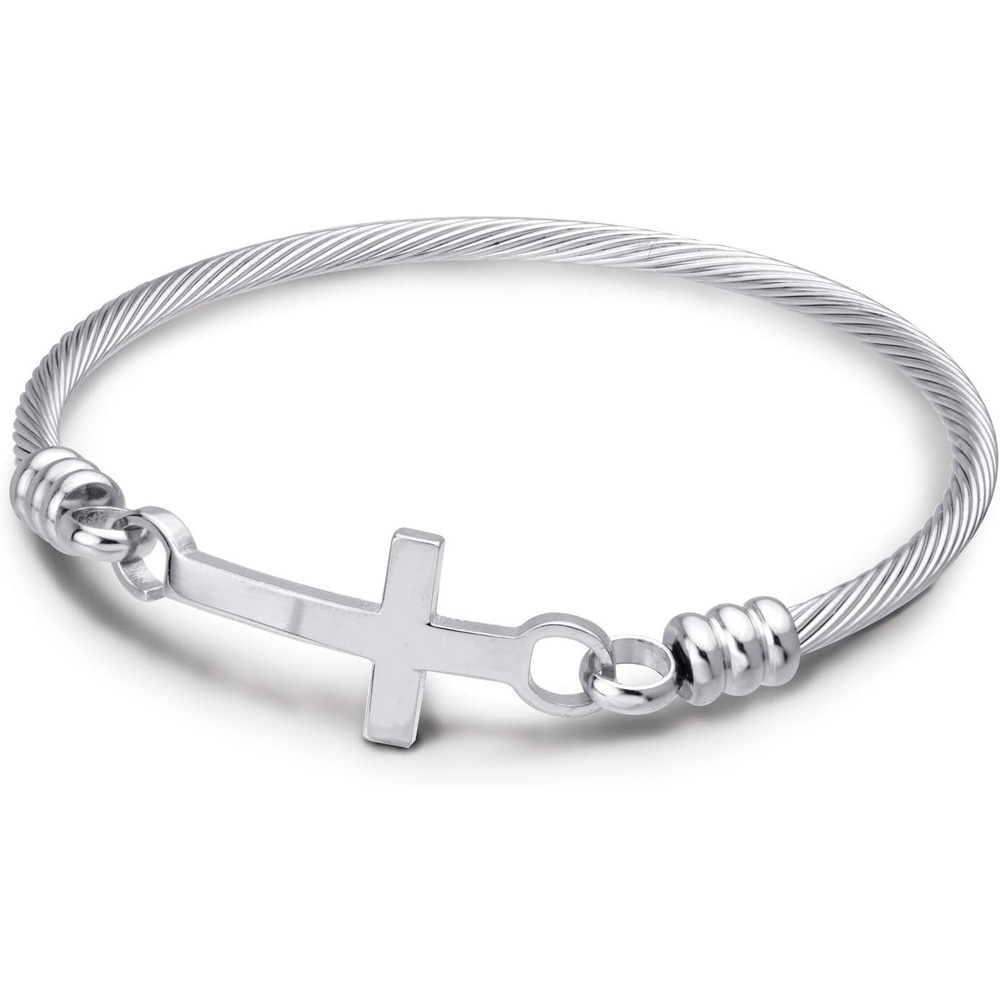 image:image555Jewelry Stainless Steel Metal Religious Cross Clasp Men Bangle Women BraceletSilver