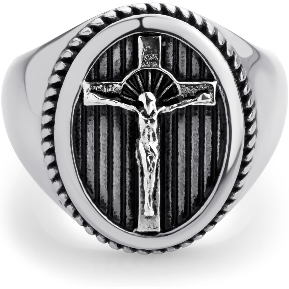 image:image555Jewelry Stainless Steel Vintage Hammered Style Cross GOD Signet Ring for MenSilver Cross