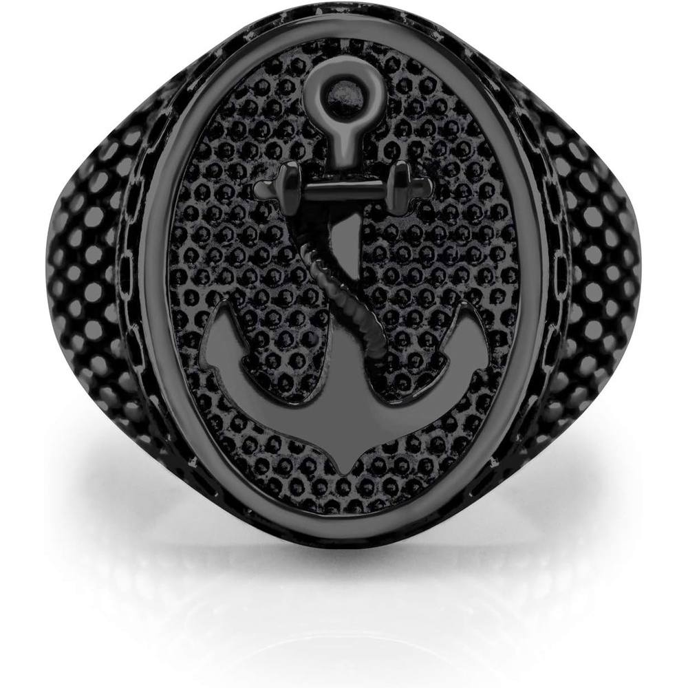 image:image555Jewelry Stainless Steel Vintage Signet Nautical Pirate Sailor Anchor Ring for MenBlack