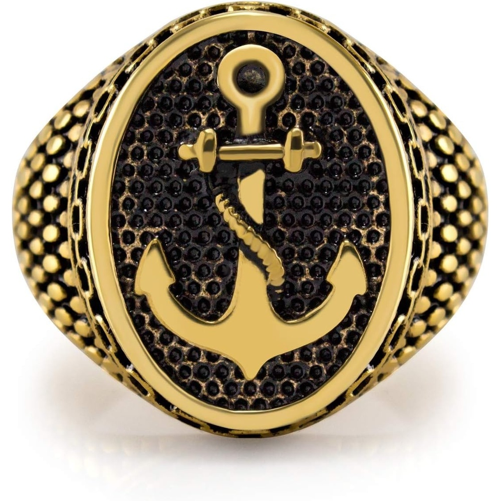 image:image555Jewelry Stainless Steel Vintage Signet Nautical Pirate Sailor Anchor Ring for MenGold