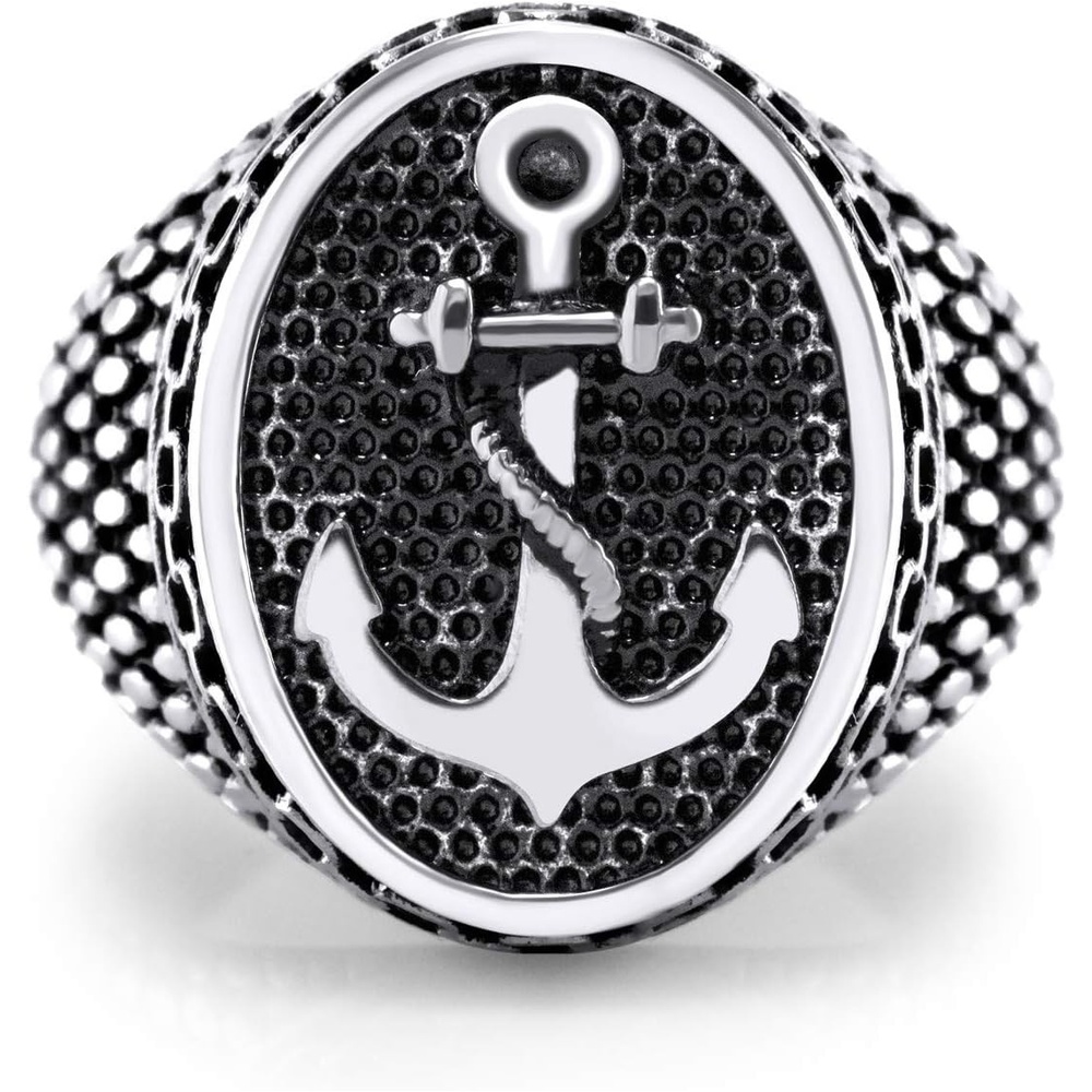image:image555Jewelry Stainless Steel Vintage Signet Nautical Pirate Sailor Anchor Ring for MenSilver