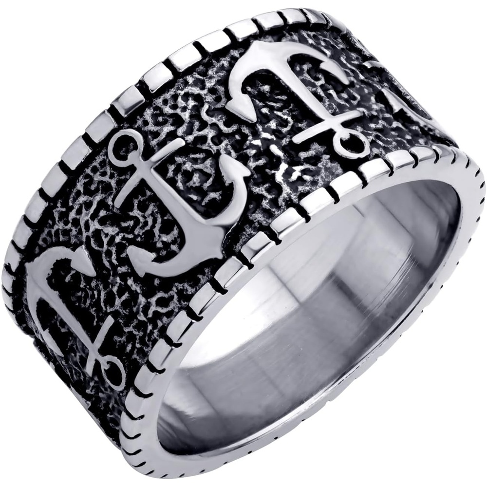 image:image555Jewelry Stainless Steel Vintage Signet Nautical Pirate Sailor Anchor Ring for MenSilver Style 2