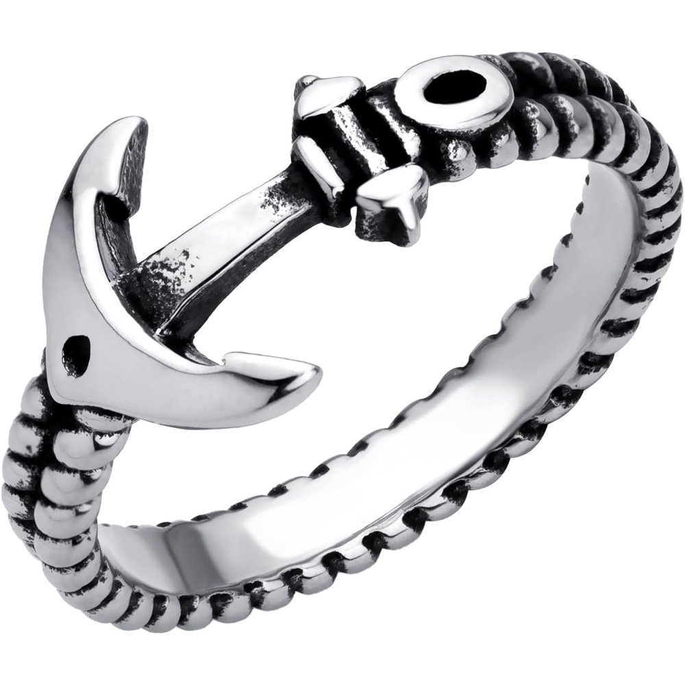 image:image555Jewelry Stainless Steel Vintage Signet Nautical Pirate Sailor Anchor Ring for MenSilver Style 3