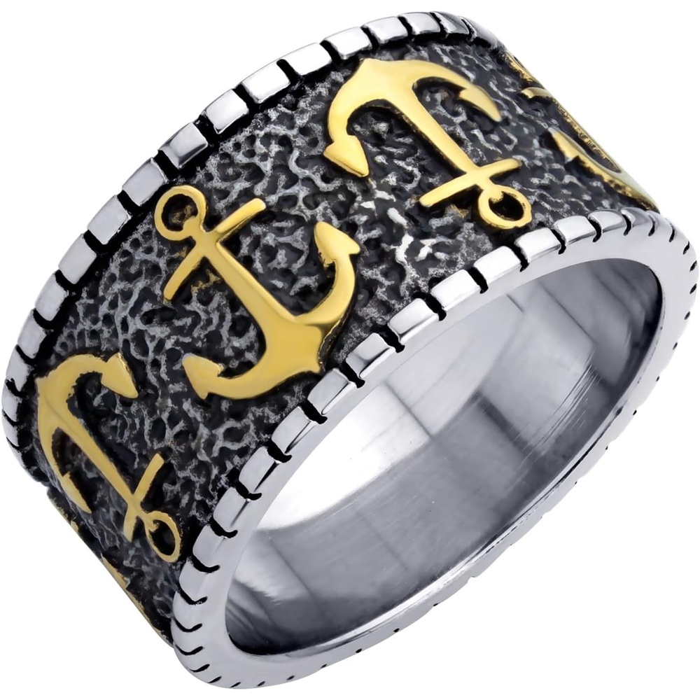 image:image555Jewelry Stainless Steel Vintage Signet Nautical Pirate Sailor Anchor Ring for MenSilverGold