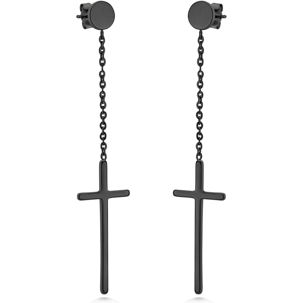 image:image555Jewelry Womens Stainless Steel Hanging Cross Long Dangling Earrings Drop Dangle EarringBlack