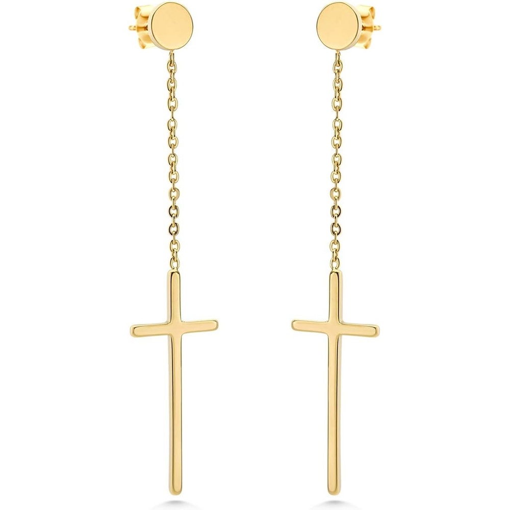 image:image555Jewelry Womens Stainless Steel Hanging Cross Long Dangling Earrings Drop Dangle EarringYellow Gold