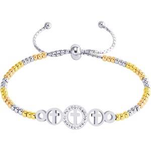 image:image555Jewelry Adjustable Slider Cuff CZ Cross Bolo Bracelet for Women amp LadiesSilverGoldRose Gold