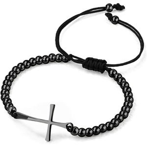image:image555Jewelry Adjustable Slider Sideways Cross Beaded Bolo Bracelet for Women amp LadiesBlack