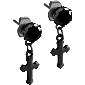 image:image555Jewelry Delicate Small Sparkly Dangling Cross Stud Earrings for Women amp LadiesBlack  Black CZ