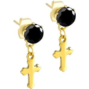 image:image555Jewelry Delicate Small Sparkly Dangling Cross Stud Earrings for Women amp LadiesGold  Black CZ