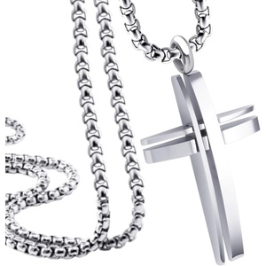 image:image555Jewelry Grooved Stainless Steel Cross Necklace for Men and Women 1624 ChainSilver