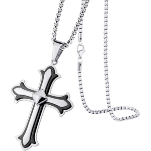 image:image555Jewelry Layered Stainless Steel Cross Necklace for Men and Women 1624 ChainSilver  Black