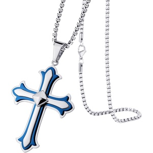 image:image555Jewelry Layered Stainless Steel Cross Necklace for Men and Women 1624 ChainSilver  Blue