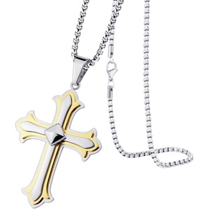 image:image555Jewelry Layered Stainless Steel Cross Necklace for Men and Women 1624 ChainSilver  Gold