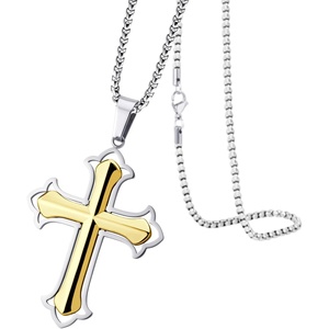 image:image555Jewelry Layered Stainless Steel Cross Necklace for Men and Women 1624 ChainSilver  Gold Style 2