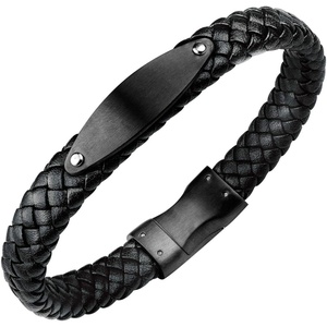 image:image555Jewelry Stainless Steel Braided Wrap Leather Plate Cord Magnet Lock BraceletBlack