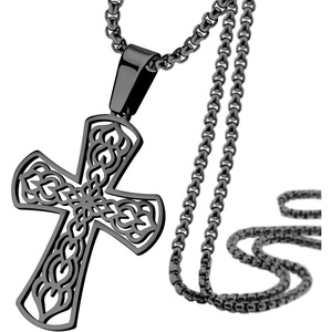 image:image555Jewelry Stainless Steel Celtic Cross Necklace Pendant for Men 1624 ChainBlack