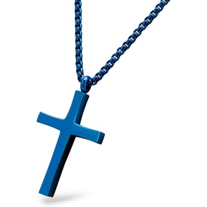 image:image555Jewelry Stainless Steel Cross Adjustable Rolo Chain Pendant Necklace 1628 InchesBlue
