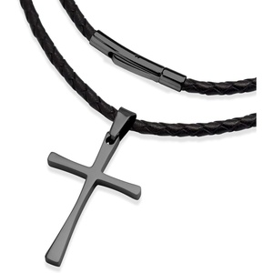 image:image555Jewelry Stainless Steel Cross Braided Rope Cord Necklace For Men Women 1824 InchesBlack  Black