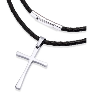 image:image555Jewelry Stainless Steel Cross Braided Rope Cord Necklace For Men Women 1824 InchesSilver  Black
