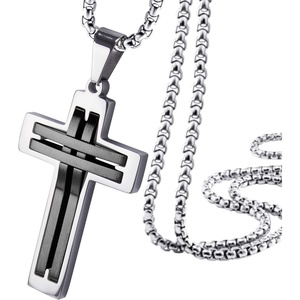 image:image555Jewelry Stainless Steel Cross Necklace Pendant for Men and Women 1624 ChainSilver  Black