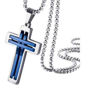 image:image555Jewelry Stainless Steel Cross Necklace Pendant for Men and Women 1624 ChainSilver  Blue