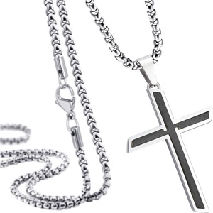 image:image555Jewelry Stainless Steel Cross Necklace Pendant for Men and Women 1626 Box ChainSilver  Black