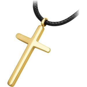 image:image555Jewelry Stainless Steel Cross Necklace for Men  Mens Cross Necklaces with 18 to 24 Inches Waterproof Adjustable Black Leather RopeGold