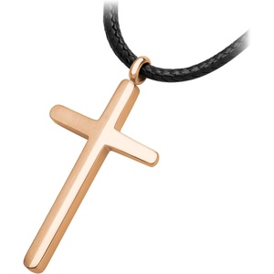 image:image555Jewelry Stainless Steel Cross Necklace for Men  Mens Cross Necklaces with 18 to 24 Inches Waterproof Adjustable Black Leather RopePink Gold