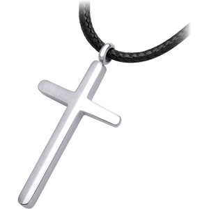 image:image555Jewelry Stainless Steel Cross Necklace for Men  Mens Cross Necklaces with 18 to 24 Inches Waterproof Adjustable Black Leather RopeSilver