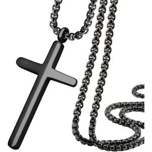 image:image555Jewelry Stainless Steel Cross Necklace for Men 1624 Inch Box ChainBlack
