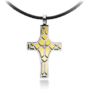 image:image555Jewelry Stainless Steel Cross Pendant CZ Stone Black Rope Cord NecklaceSilver  Yellow Gold