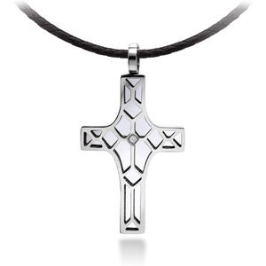 image:image555Jewelry Stainless Steel Cross Pendant CZ Stone Black Rope Cord NecklaceSilver