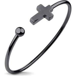 image:image555Jewelry Stainless Steel Cross Religious Symbol Open Cuff Bangle BraceletBlack