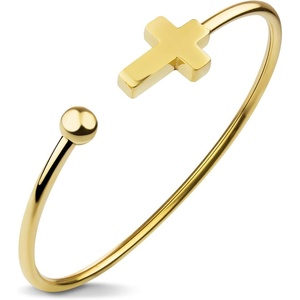 image:image555Jewelry Stainless Steel Cross Religious Symbol Open Cuff Bangle BraceletYellow Gold
