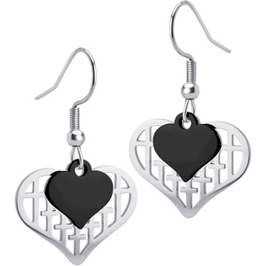 image:image555Jewelry Stainless Steel Dainty Dangle Drop Double Heart Earrings for Women amp LadiesSilverBlack