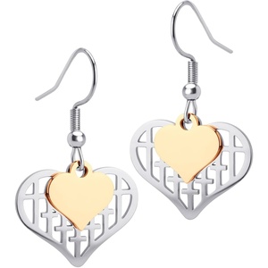 image:image555Jewelry Stainless Steel Dainty Dangle Drop Double Heart Earrings for Women amp LadiesSilverRose Gold