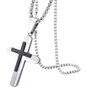 image:image555Jewelry Stainless Steel Dual Cross Necklace Pendant for Men and Women 1628 Box ChainBlack