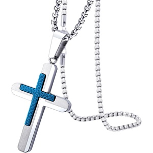 image:image555Jewelry Stainless Steel Dual Cross Necklace Pendant for Men and Women 1628 Box ChainBlue