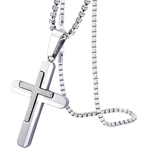 image:image555Jewelry Stainless Steel Dual Cross Necklace Pendant for Men and Women 1628 Box ChainSilver