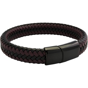 image:image555Jewelry Stainless Steel Magnetic Clasp Braided Brown amp Black Leather Bracelet for MenBlack