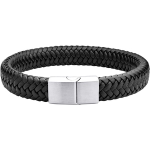 image:image555Jewelry Stainless Steel Magnetic Clasp Braided Brown amp Black Leather Bracelet for MenBlack Leather  Silver Clasp