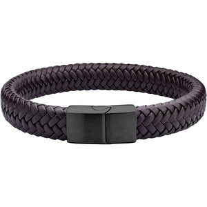 image:image555Jewelry Stainless Steel Magnetic Clasp Braided Brown amp Black Leather Bracelet for MenBrown Leather  Black Clasp