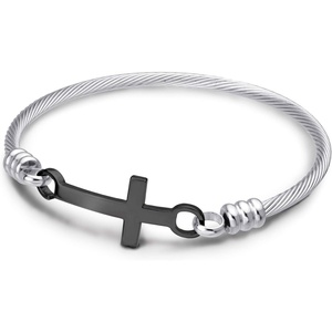 image:image555Jewelry Stainless Steel Metal Religious Cross Clasp Men Bangle Women BraceletSilver  Black