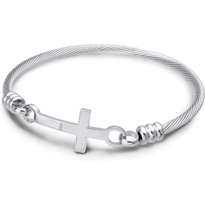 image:image555Jewelry Stainless Steel Metal Religious Cross Clasp Men Bangle Women BraceletSilver