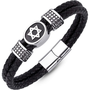 image:image555Jewelry Stainless Steel Star of David Braided Leather Hypoallergenic Bracelet for Men Size 8 amp 9 InchSilver